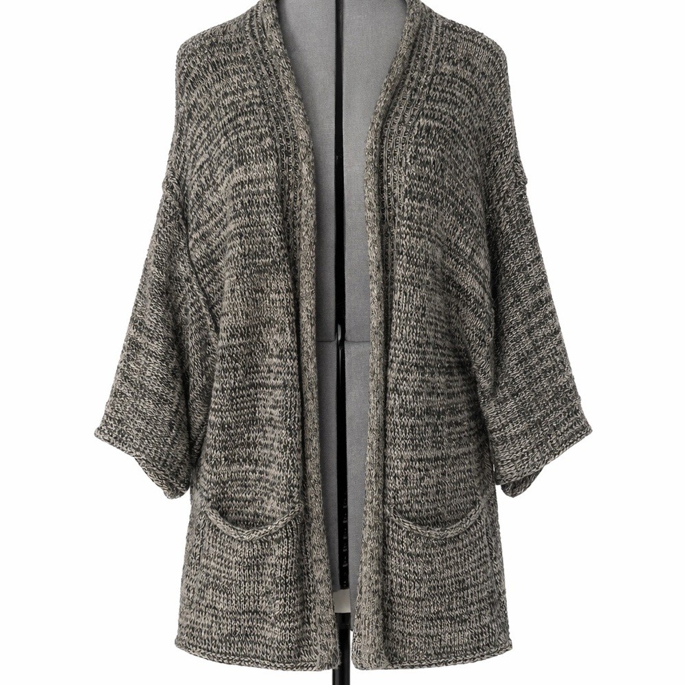 Max & Mia Mohair Blend Cardigan Gray Marled Open Front Pocket Sweater